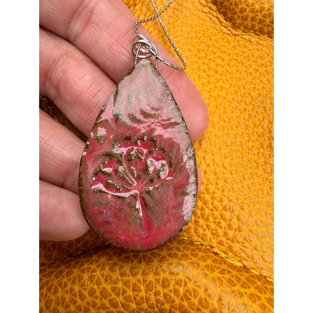 Boho Tear Drop Pendant Necklace Handmade Red Pendant Ceramic Necklace Jewelry