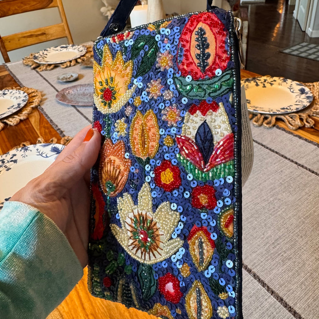 Beaded Dark Blue Colorful Crossbody Club Bag Phone Bag Small Night out Purse