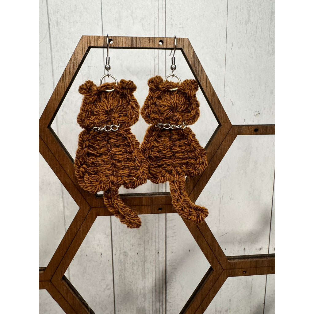 Dark Brown Cat Crochet Earrings Kitty Accessories Brown Earrings FAST SHIP