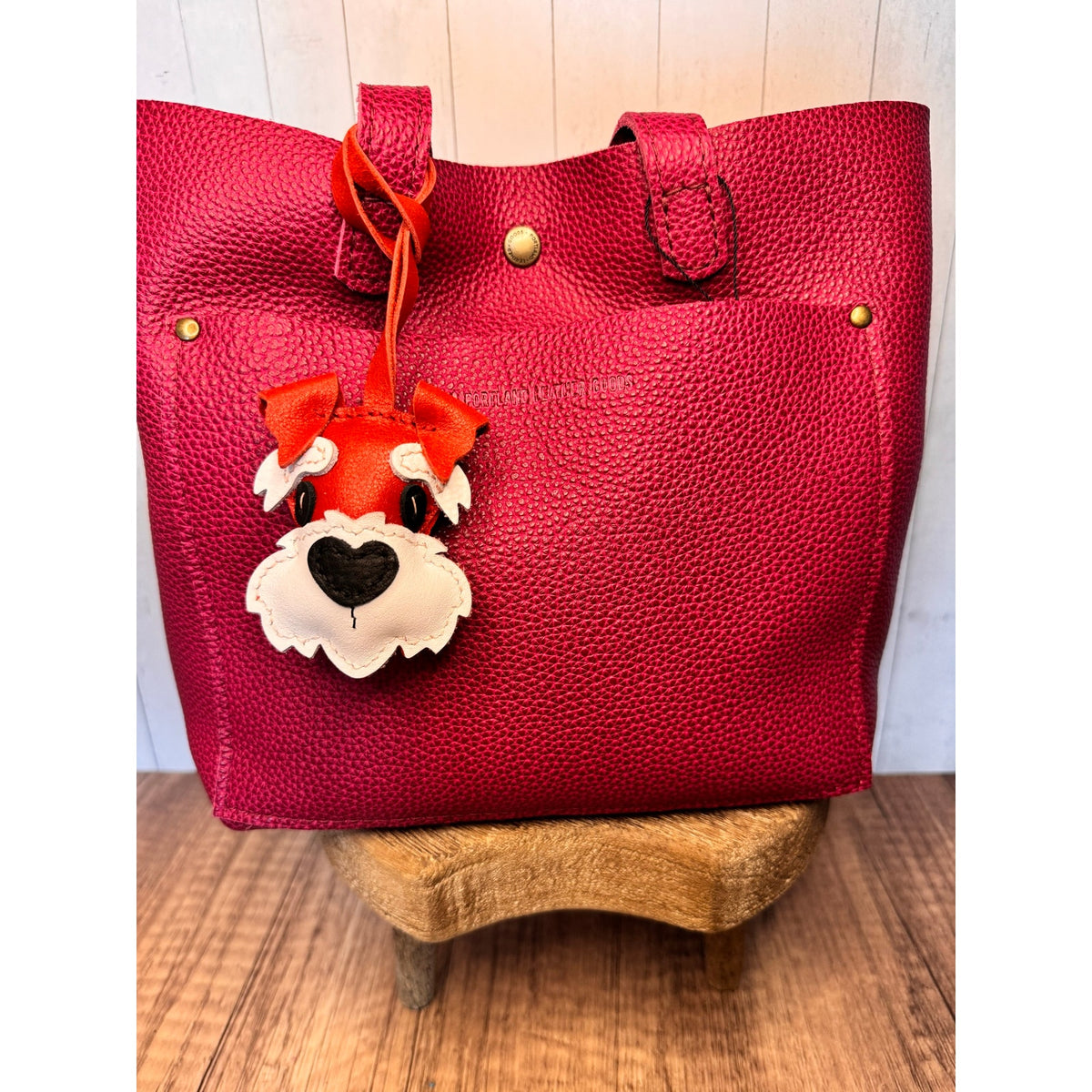 Genuine Leather Dog Purse Charm Orange Red Schnauzer Bag Charm Purse Dog lover