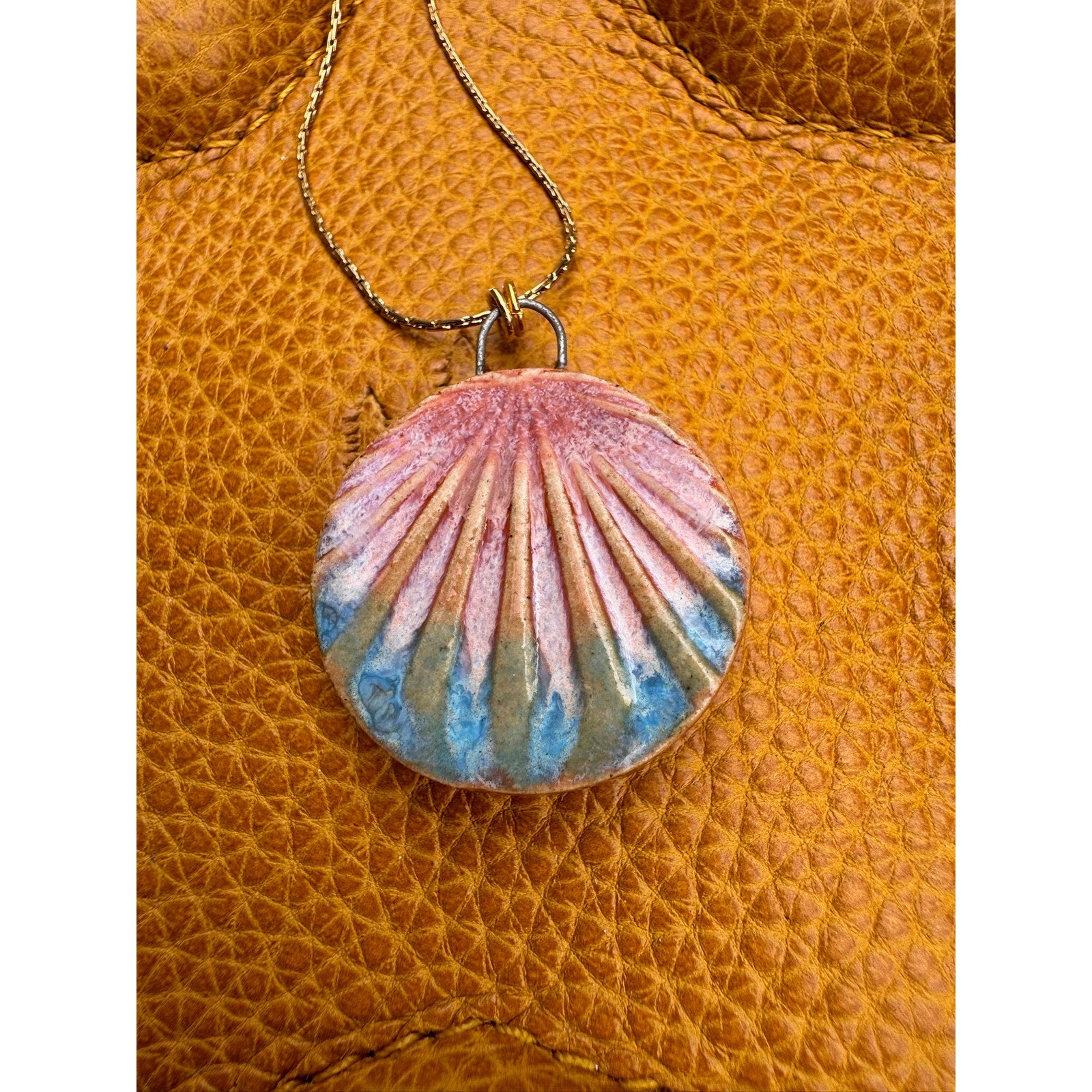 Sunrise Kiln Fired Ceramic Necklace Ceramic Round Pendant Jewelry Necklace