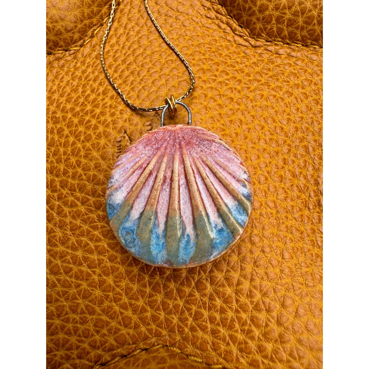 Sunrise Kiln Fired Ceramic Necklace Ceramic Round Pendant Jewelry Necklace