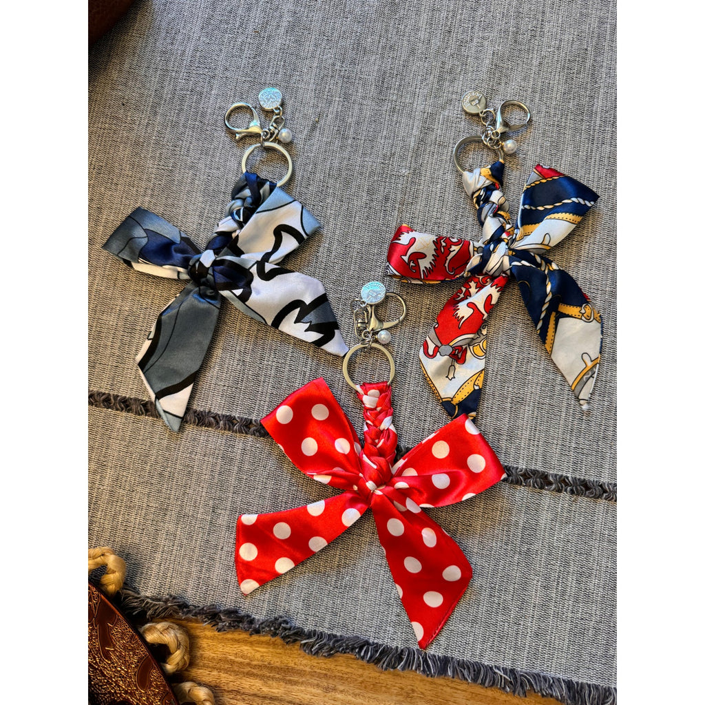 Set of 3 Satin Bow Bag Charms Floral Purse Charm Polka Dot Colorful Bow