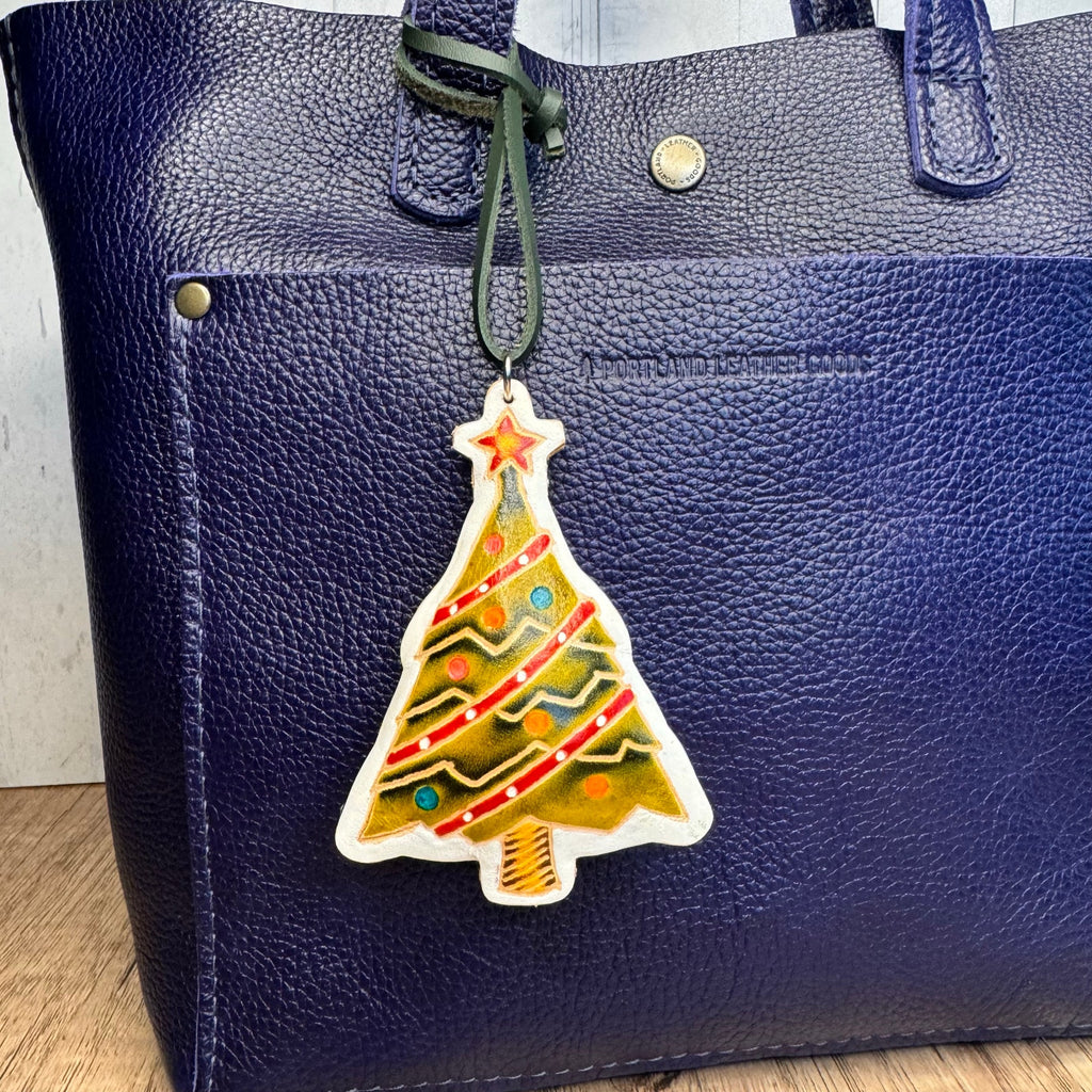 Christmas Tree Purse Charm Genuine Leather Holiday Bag Charm Christmas Trees