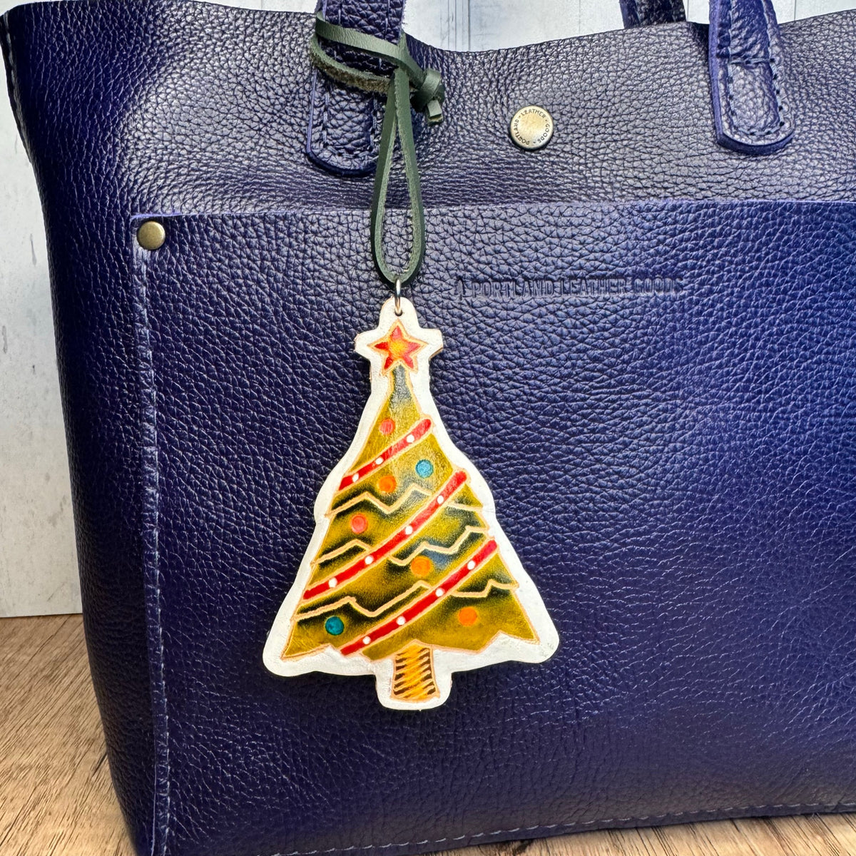 Christmas Tree Purse Charm Genuine Leather Holiday Bag Charm Christmas Trees