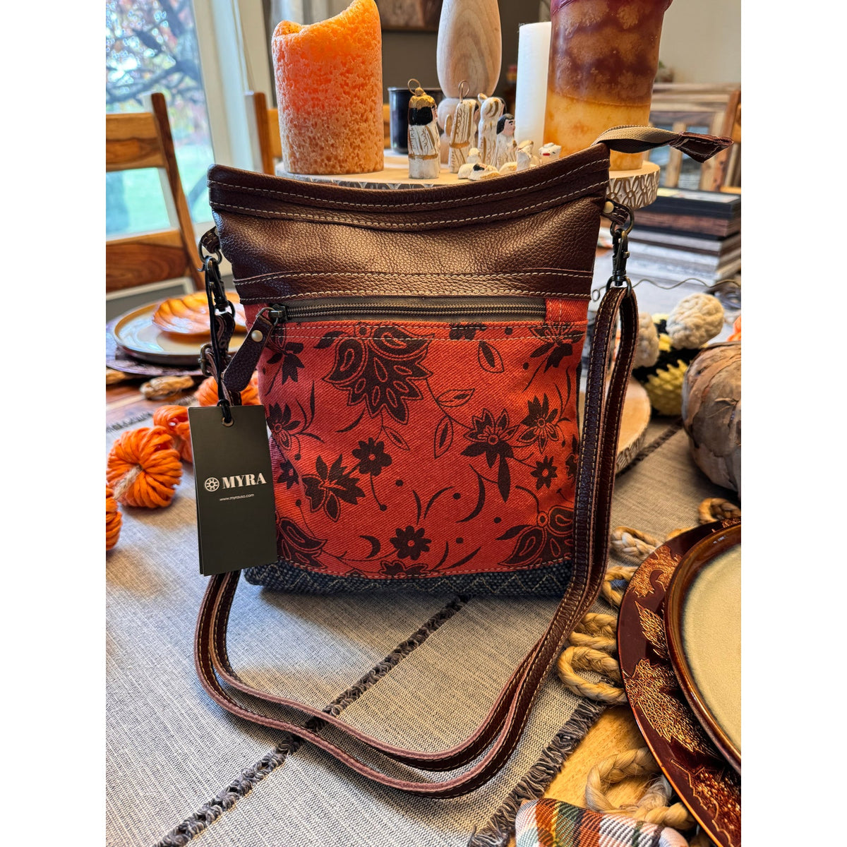 Canvas Red Purse Crossbody Bag Boho Bag 9.5 x 11 inch NEW!