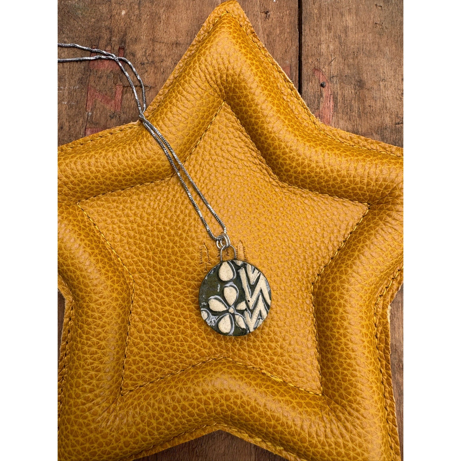 Ceramic Boho Daisy Flower Pendant Necklace Handcrafted Jewelry Boho Necklace
