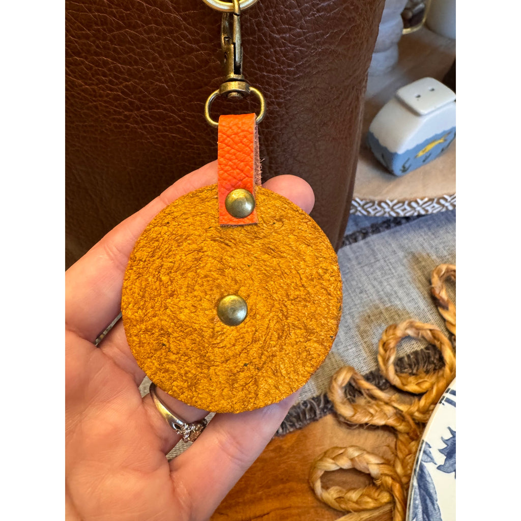 Round Orange Flower Bag Charm Genuine Leather Orange Yellow Blue Purse Charm