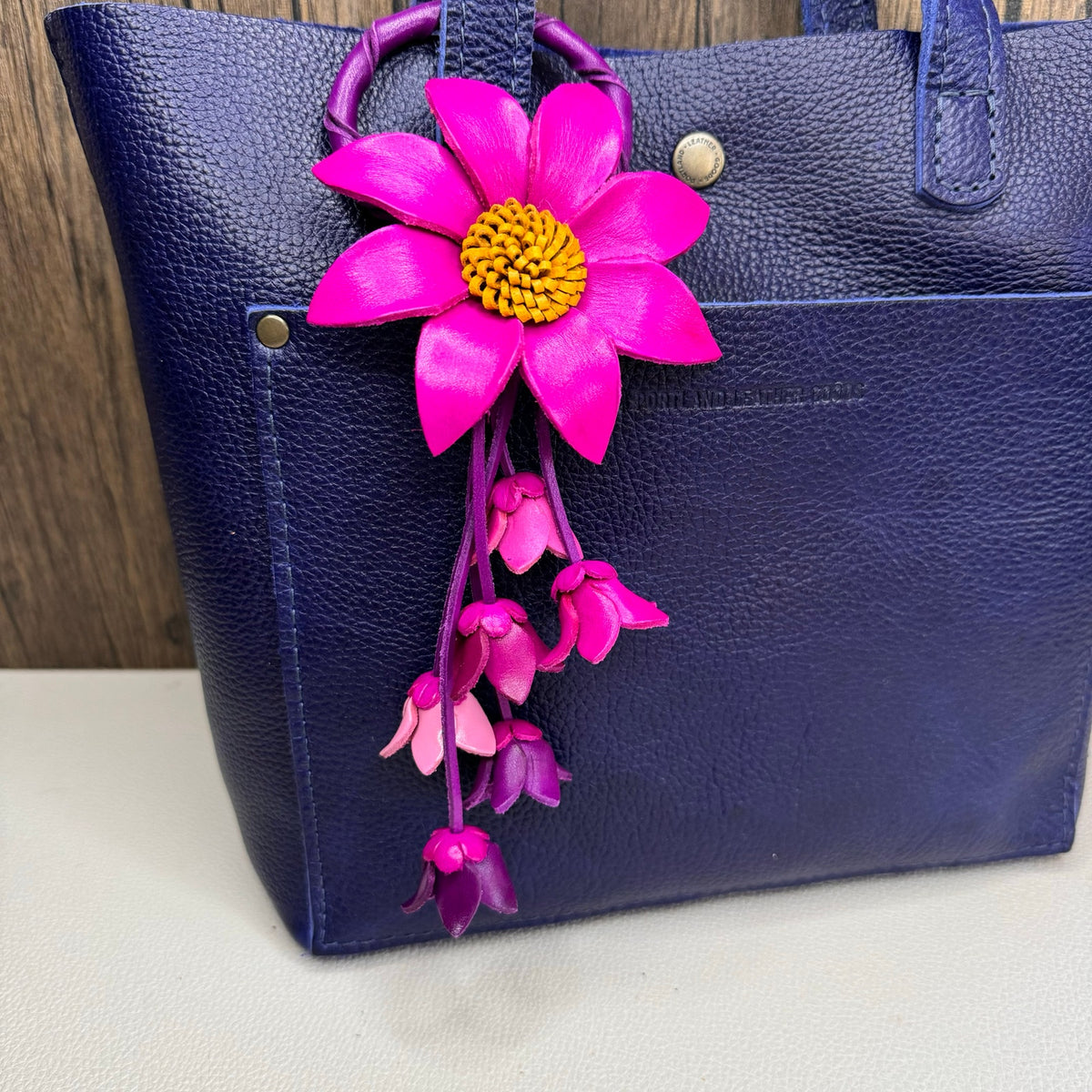 Leather Daisy Flower Purse Charm Genuine Leather Purse Hot Pink Bag Charm