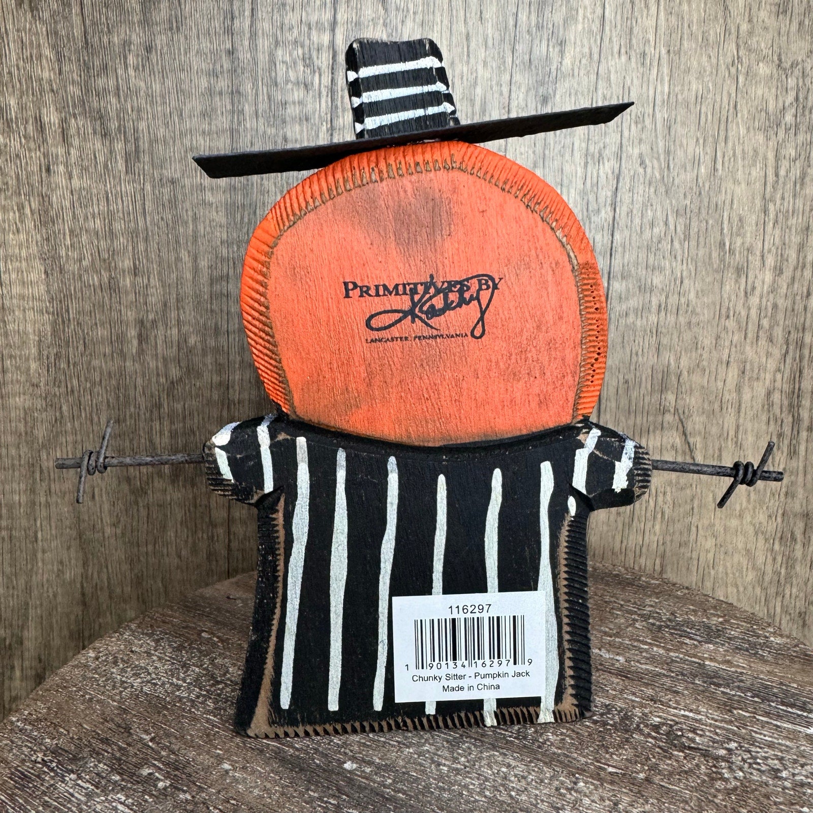 Rustic Halloween Jack O Lantern Home Decor Sitter Wood Pumpkin Fall FAST SHIP NEW