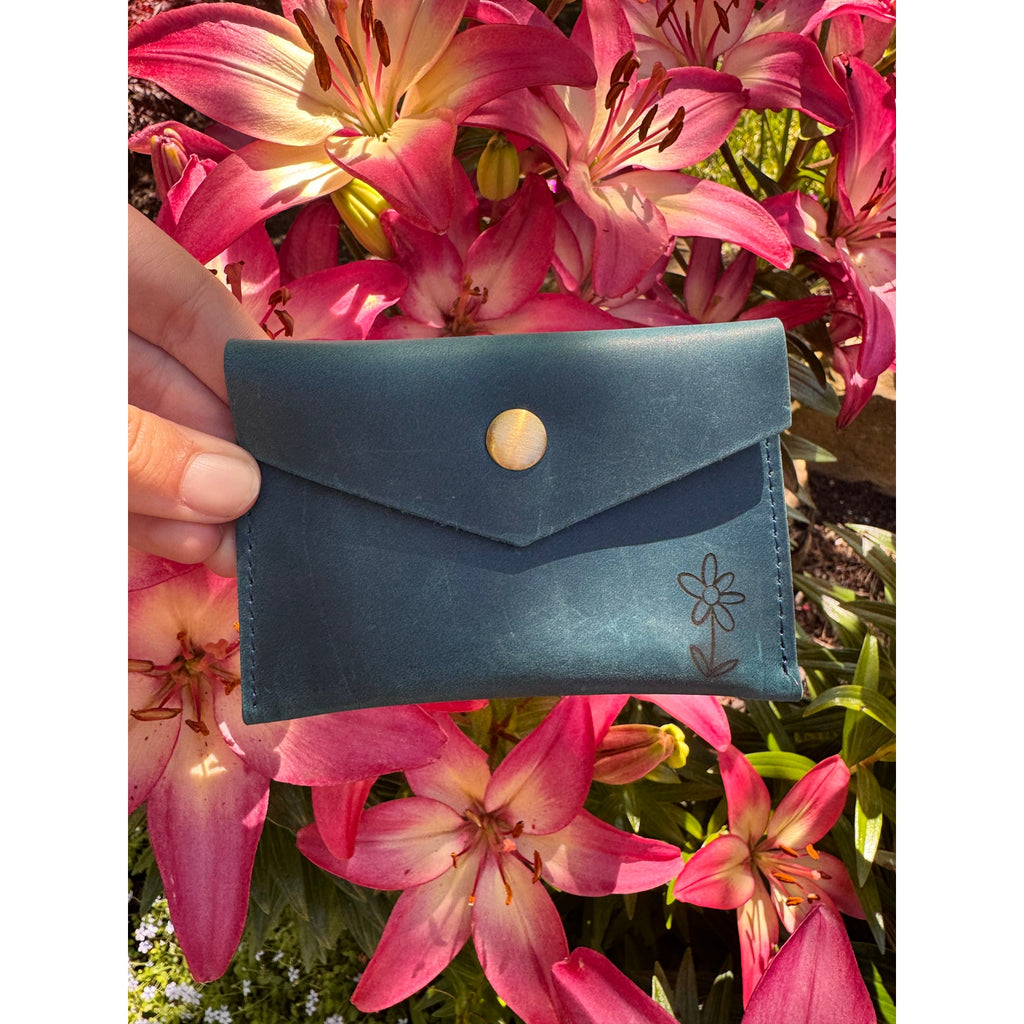 Genuine Leather Wallet OCEAN BLUE Credit Card Holder Snap Wallet NEW FAST SHIP