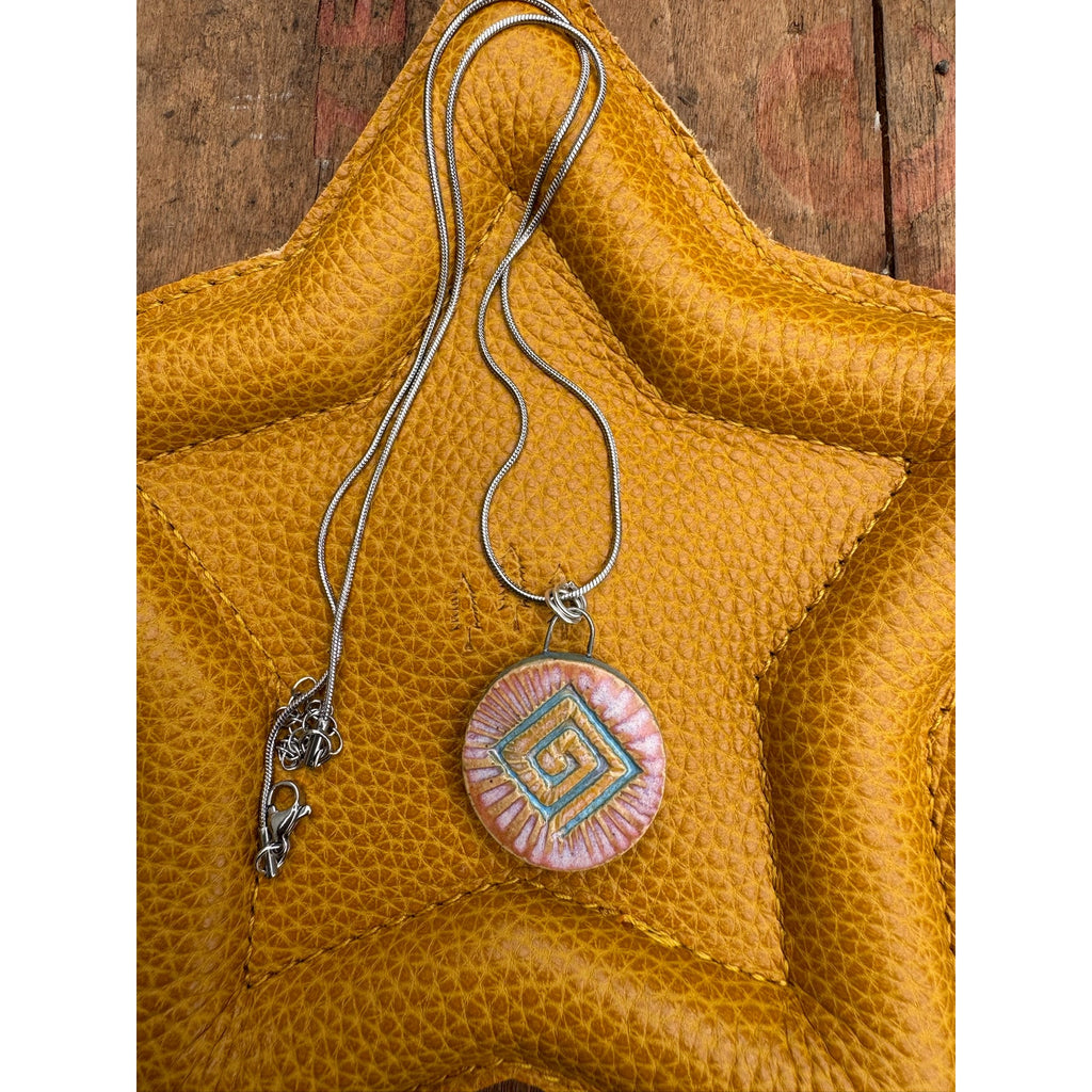 Boho Round Ceramic Pendant Necklace Handcrafted Pendant Necklace Jewelry Oregon