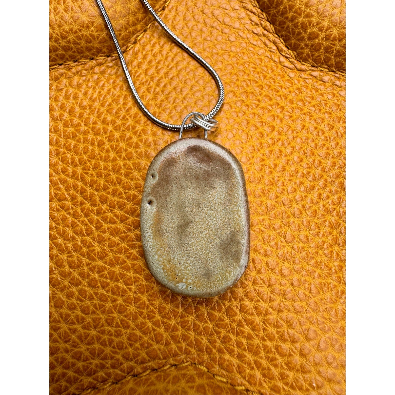 Boho Oval Necklace Blue Pendant Handcrafted Ceramic Necklace Medallion