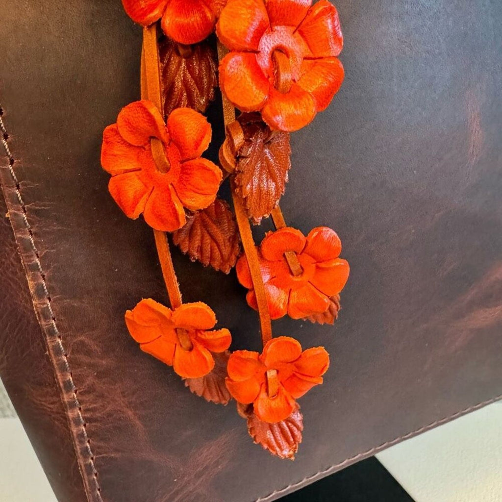 Sunflower Leather Bag Charm Leather Purse Summer Orange Flower Bag Charm NEW