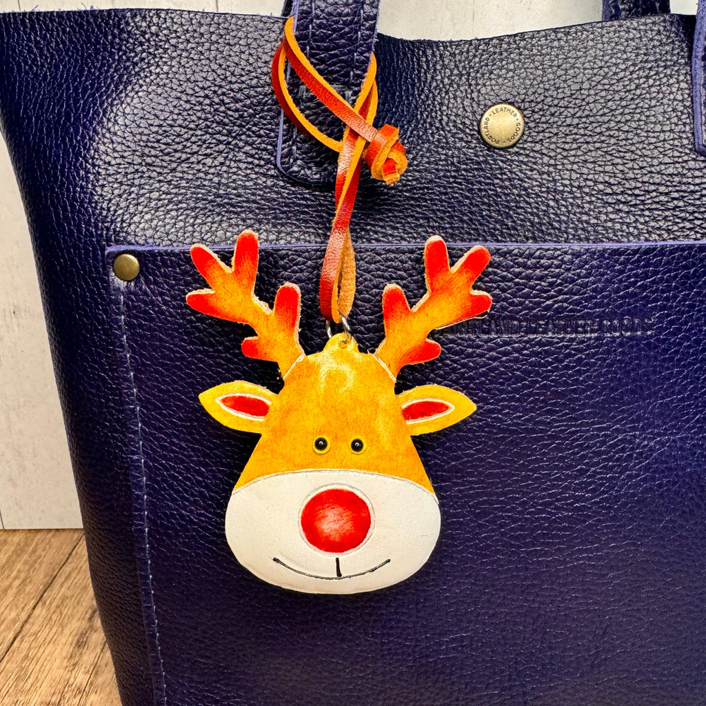 Reindeer Purse Charm Genuine Leather Bag Charm Rudolph Red Nosed Reindeer