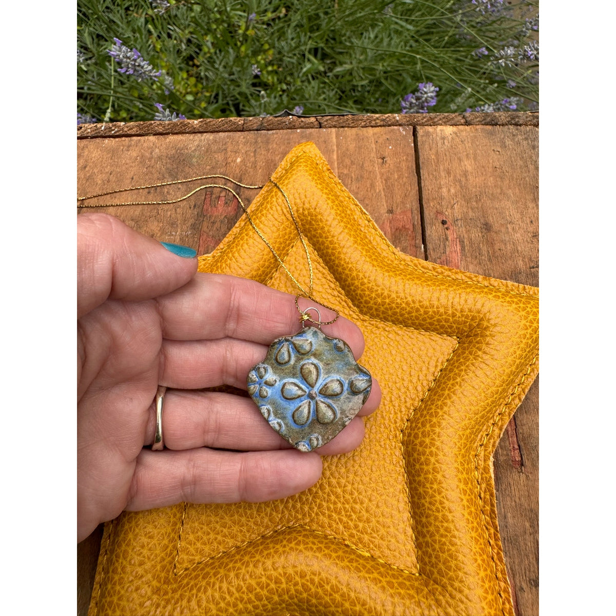 Daisy Ceramic Pendant Necklace Ceramic Kiln Fired Handcrafted Jewelry
