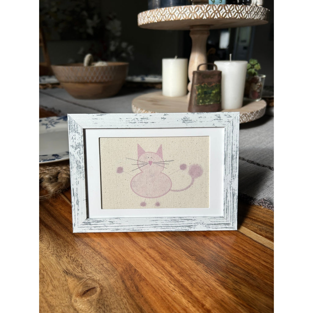 Mini Pink Kitty Cat Picture Frame 6 x 4 Original Art Desk Fluffy Cat Lover Gift