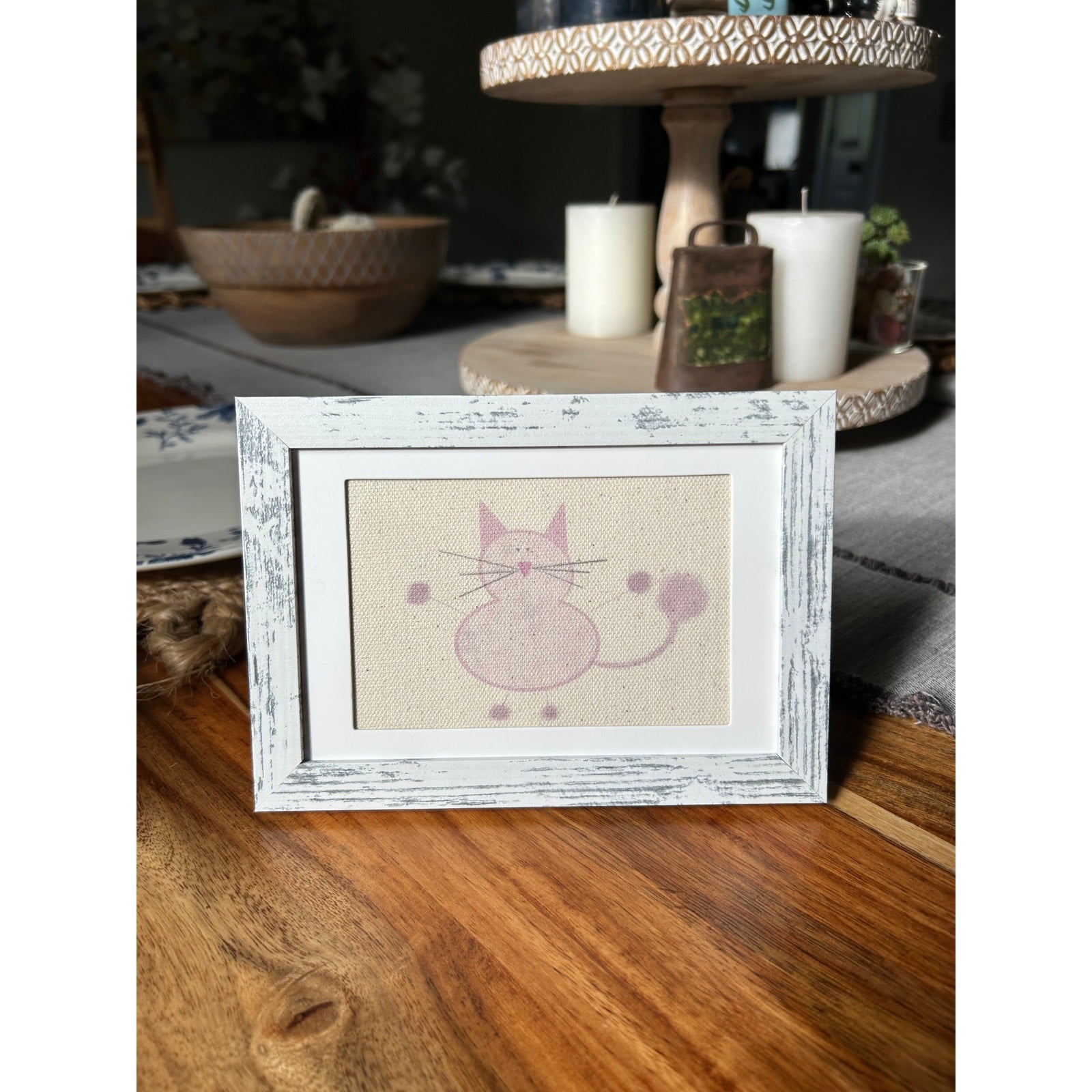 Mini Pink Kitty Cat Picture Frame 6 x 4 Original Art Desk Fluffy Cat Lover Gift