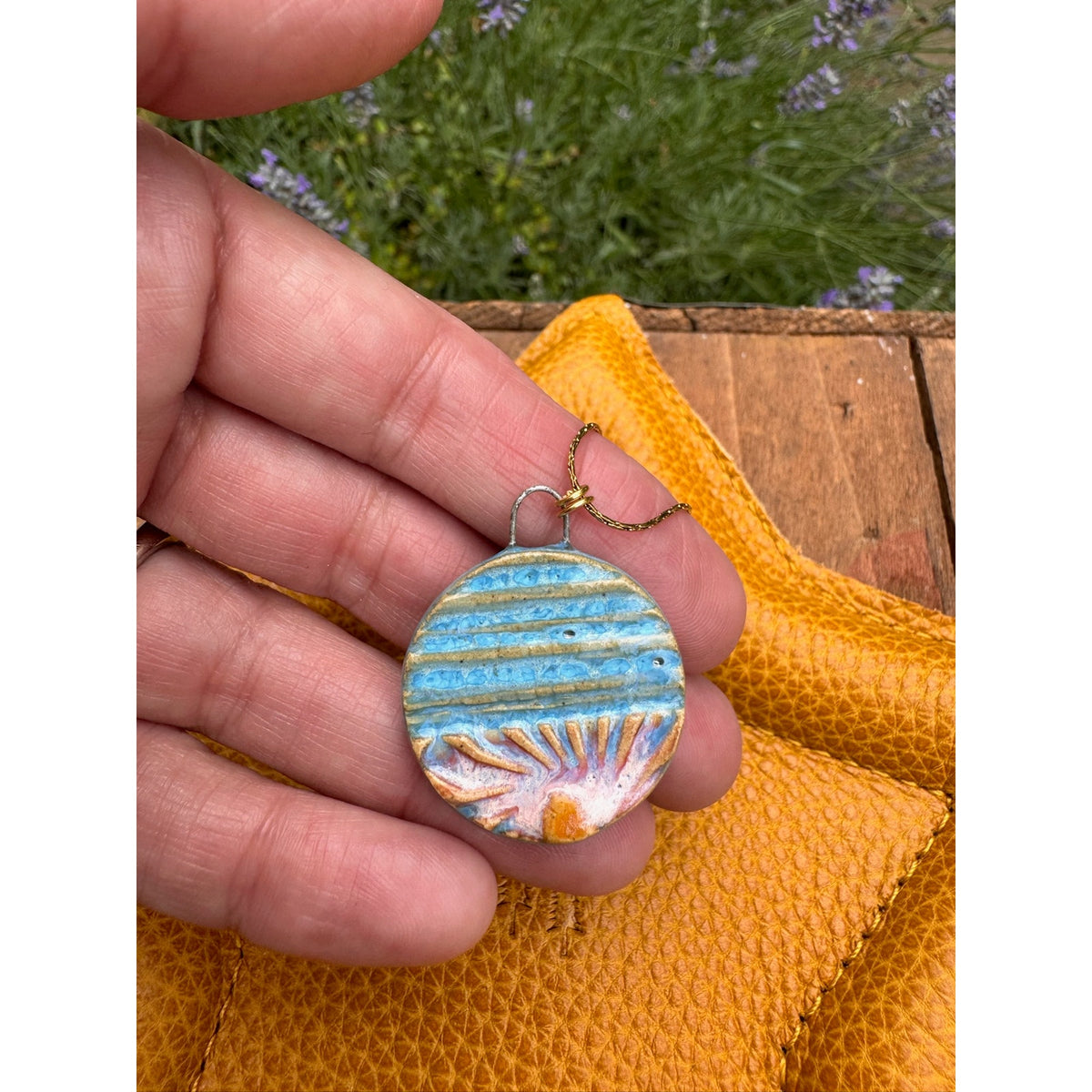 Rising Sun Pendant Necklace Ceramic Kiln Fired Handcrafted Pendant Jewelry