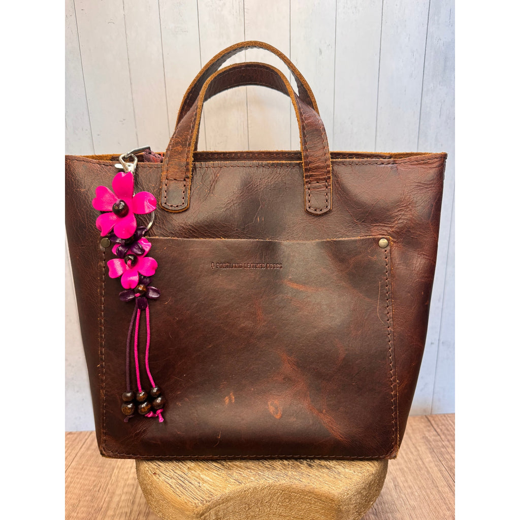 Plumeria Flower Bag Charm Genuine Leather Flower Bag Charm Hot Pink Flower Charm