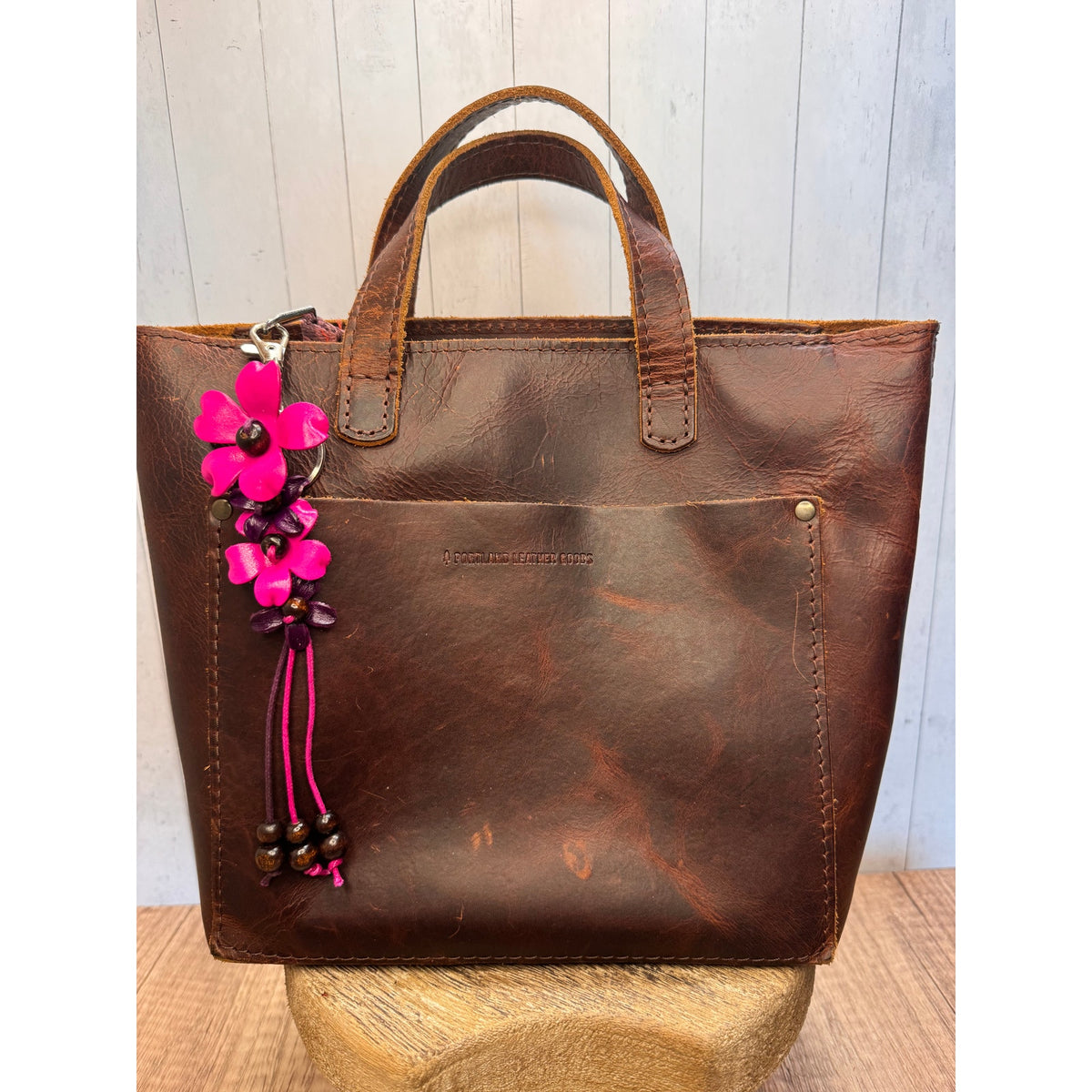 Plumeria Flower Bag Charm Genuine Leather Flower Bag Charm Hot Pink Flower Charm
