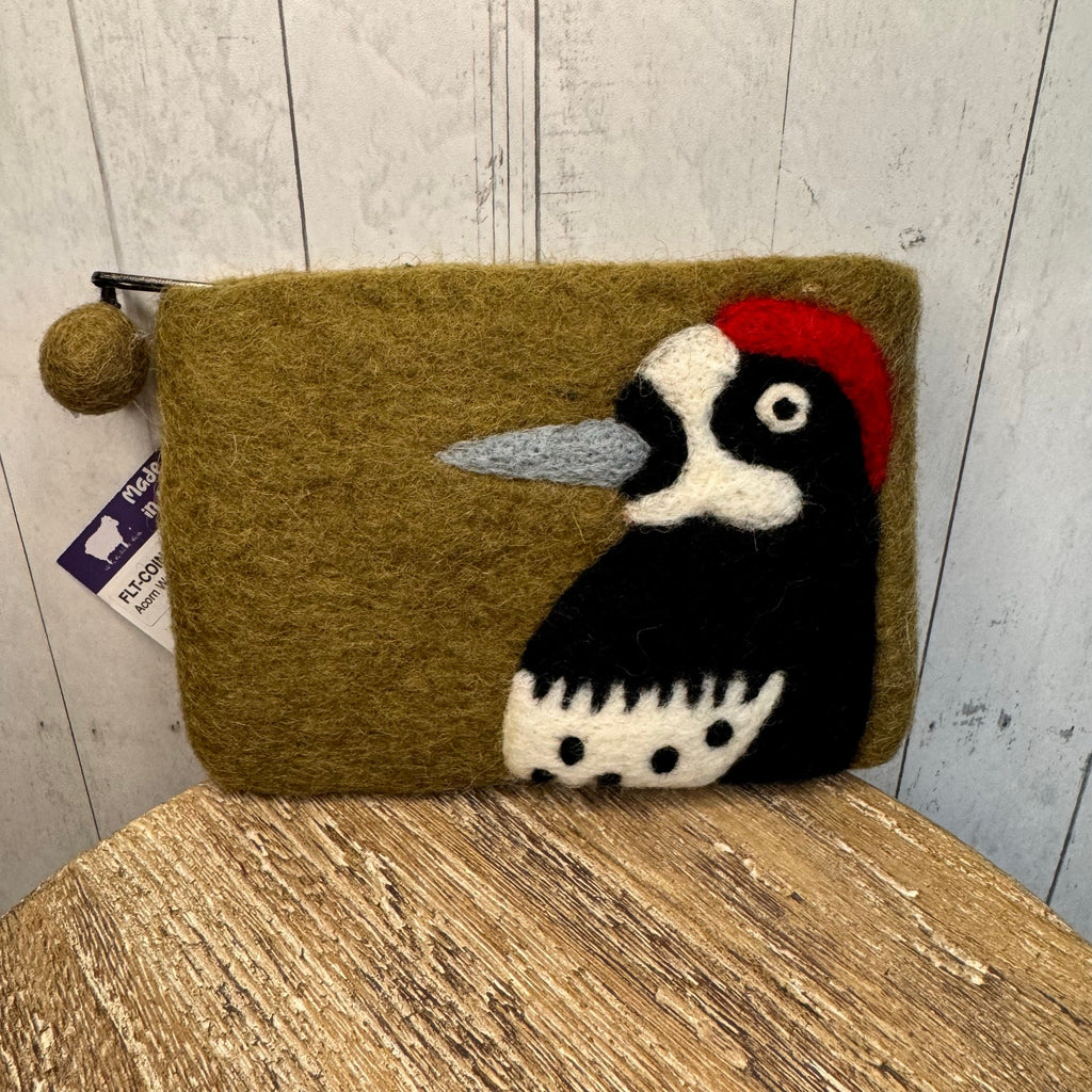 Felted Wool Green Wallet Pouch Woodpecker Bird Lover Makeup Bag New FAST SHIP
