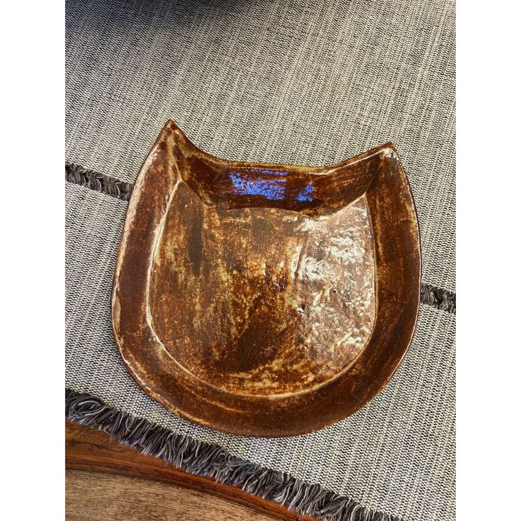5 inch Ceramic Cat Dish Pet Bowl Home Decor Art West Hills Scruffy Kitty Cat