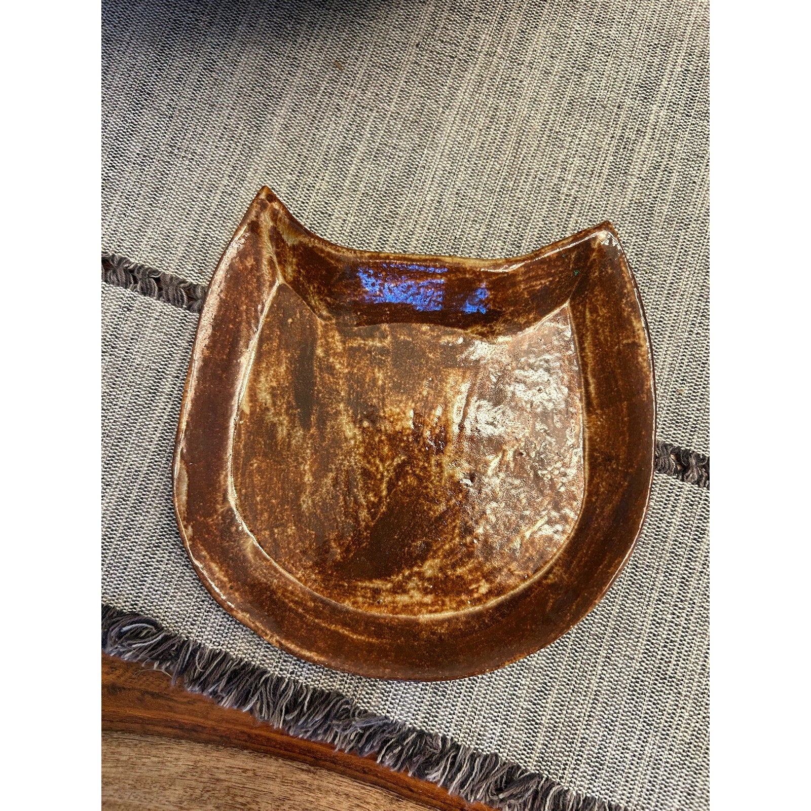 5 inch Ceramic Cat Dish Pet Bowl Home Decor Art West Hills Scruffy Kitty Cat