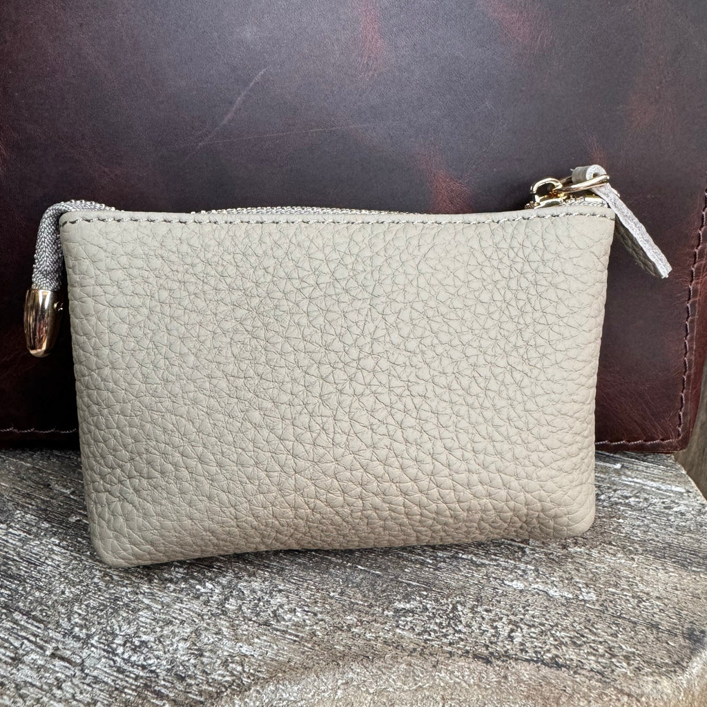 Taupe Flower Coin Purse Wallet Genuine Leather Neutral Wallet NEW FAST SHIP