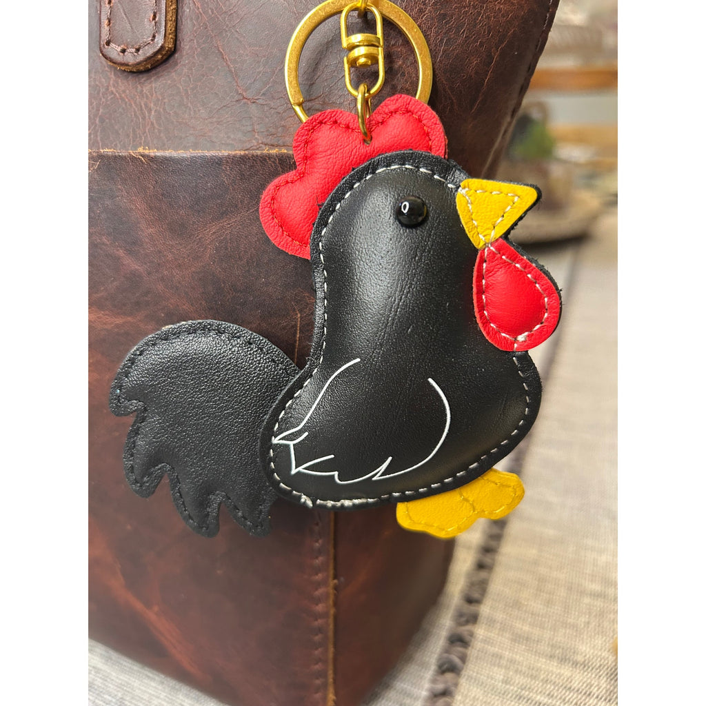 Chicken Bag Charm Genuine Leather Black Chicken Purse Charm Black Accessories