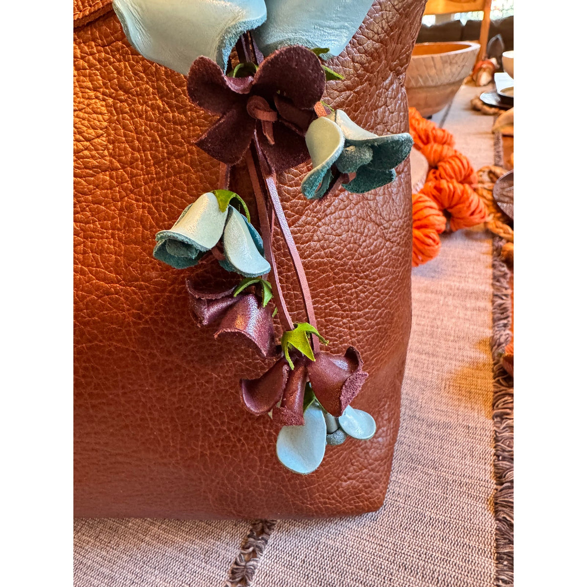 Baby Blue Rose Purse Charm Flower Bag Charm Genuine Leather Accessories NEW!