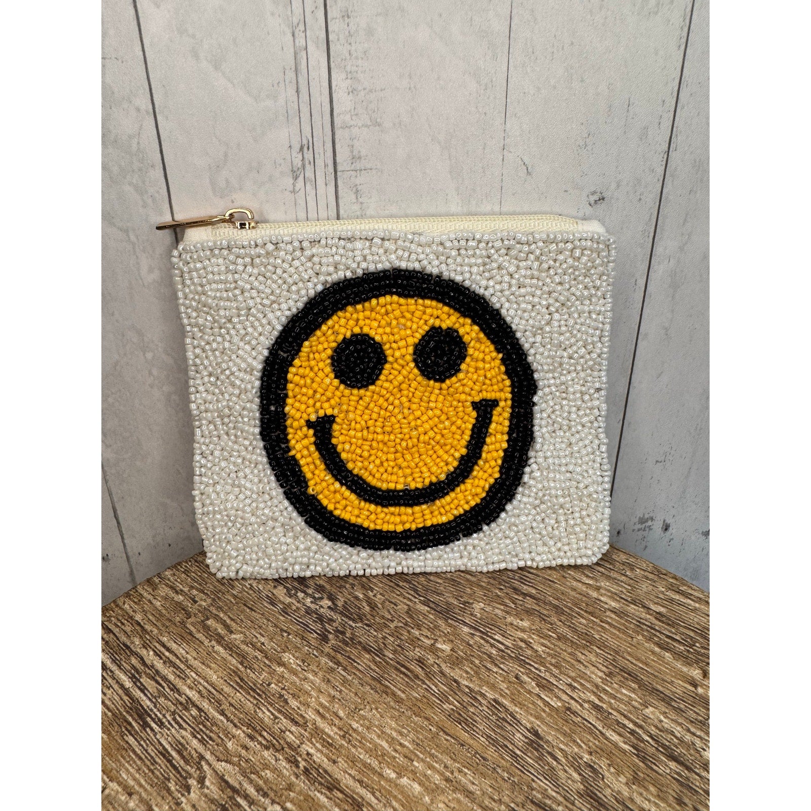 Beaded Coin Purse Smile White Multicolor Wallet Travel Pouch Womens Accessories