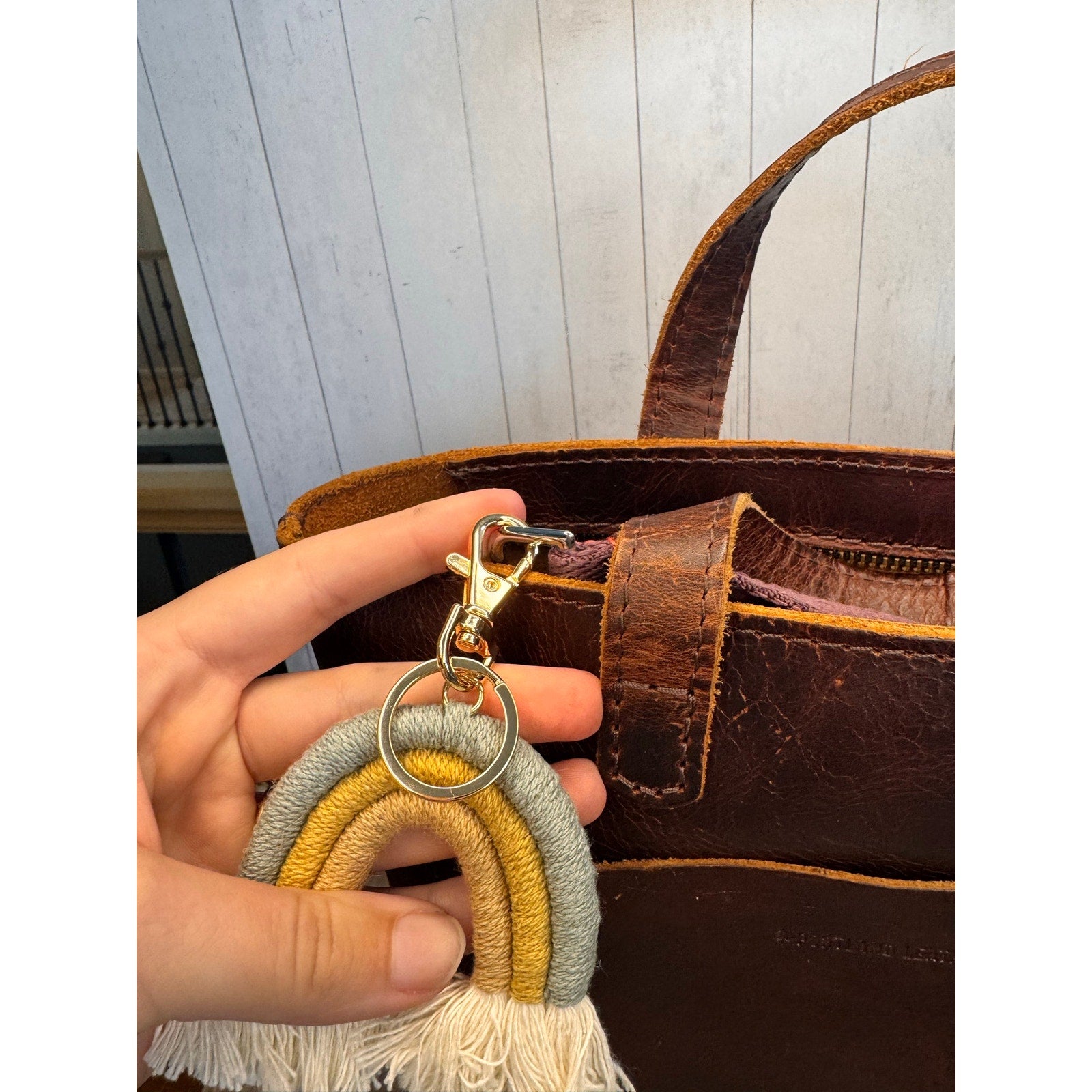 Macrame Rainbow Purse Charm Macrame Keychain FAST SHIP Gray Tan Brown Rainbow