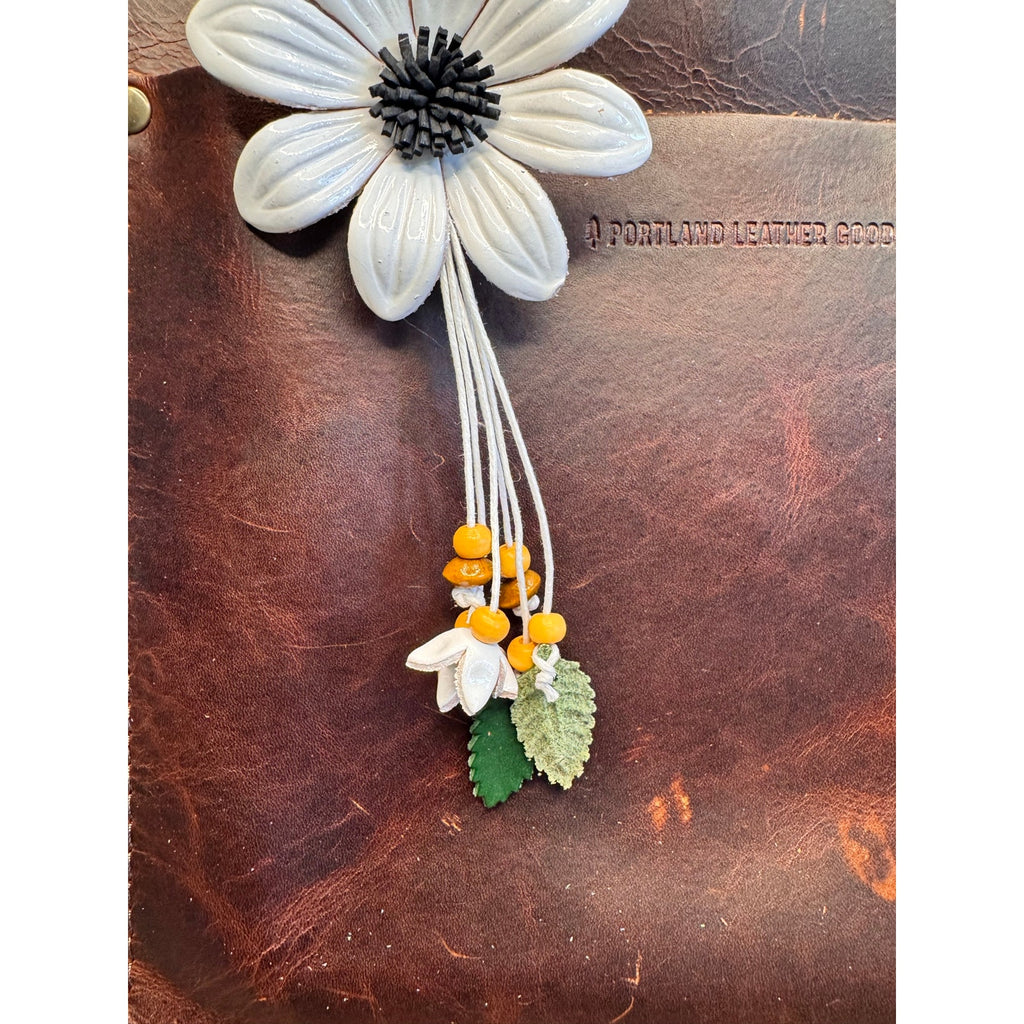 White Summer Daisy Purse Charm Genuine Leather Summer Flower Bag Charm NEW!