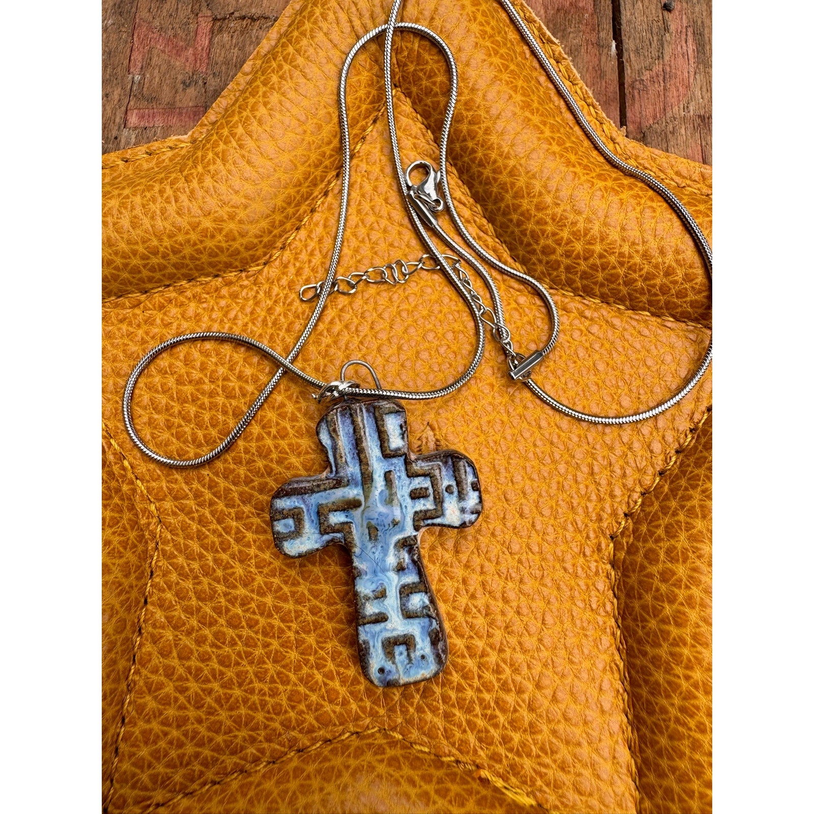 Boho Cross Pendant Necklace Handcrafted Blue Cross Pendant Necklace Medallion