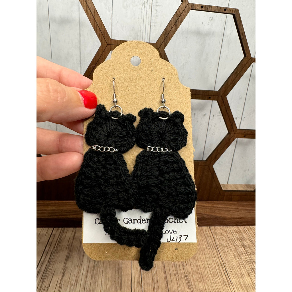 Black Cat Crochet Earrings Black Kitty Accessories Black Earrings NEW FAST SHIP