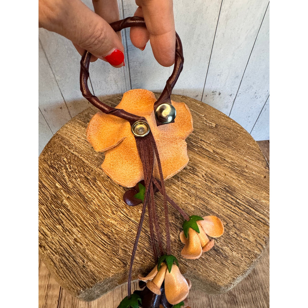 Rose Purse Charm Genuine Leather Tan Rose Summer Flower Bag Charm FAST SHIP