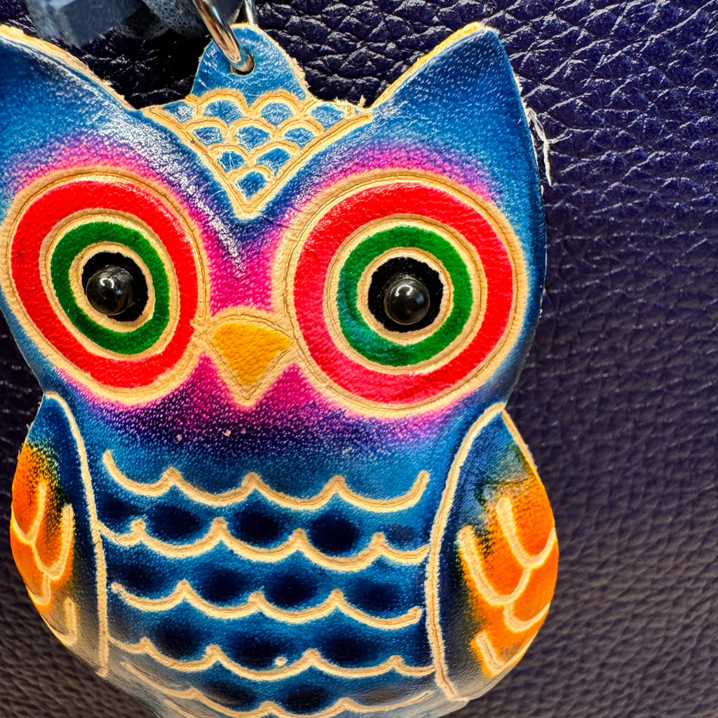 Owl Bag Charm Genuine Leather Hand Painted Barn Owl Bag Charm Owls Leather Farm