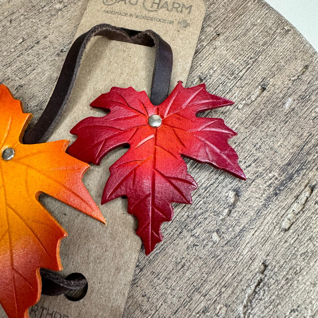 Leather Purse Charm Maple Leaf Bag Charm Genuine Leather Purse Keychain NEW