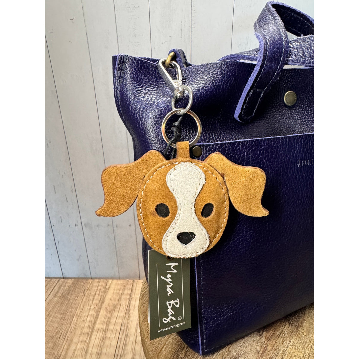Cute Brown Dog Purse Charm Dog Lover Genuine Leather Bag Charm
