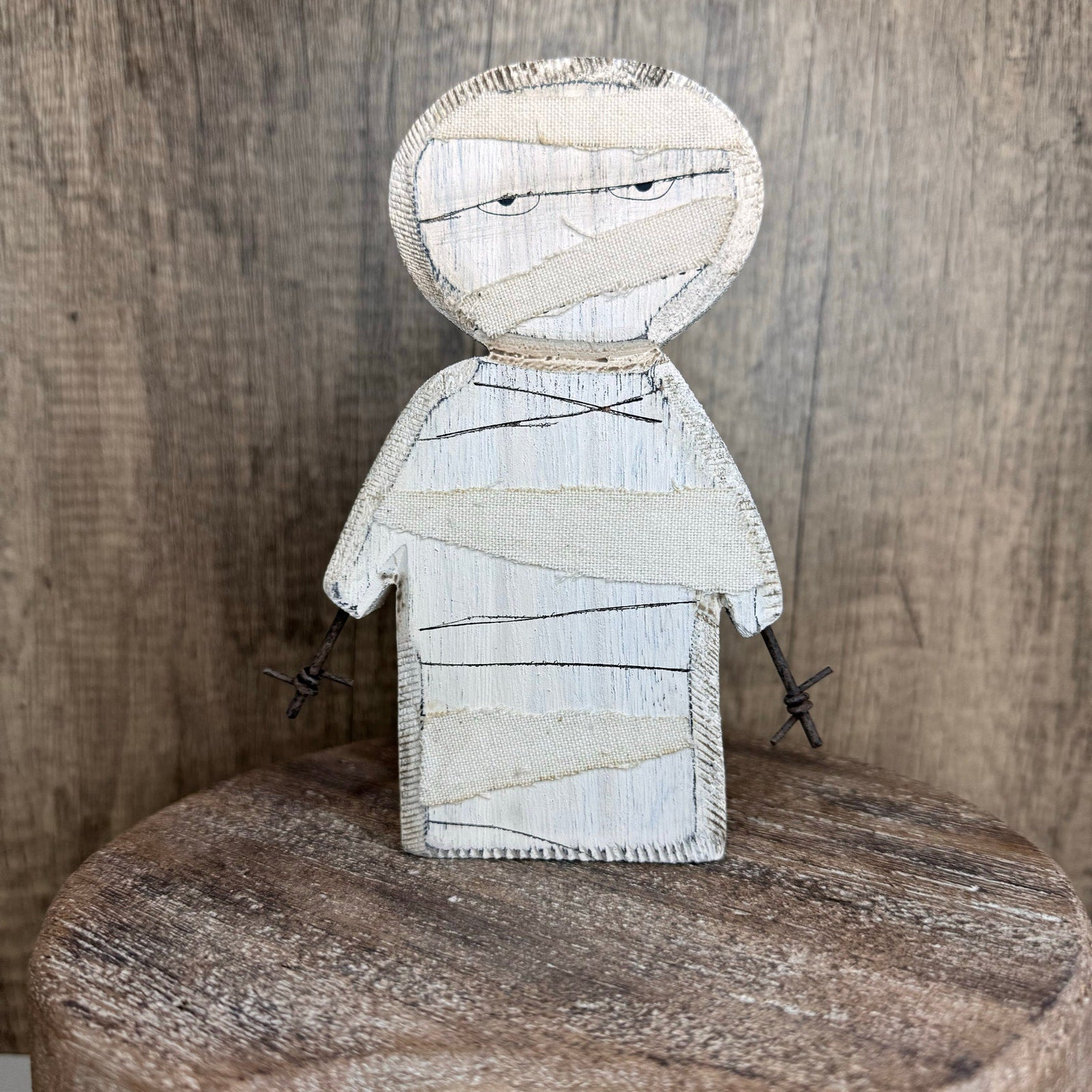 Rustic Halloween Home Decor Sitter Wood Mummy Fall Decoration FAST SHIP NEW