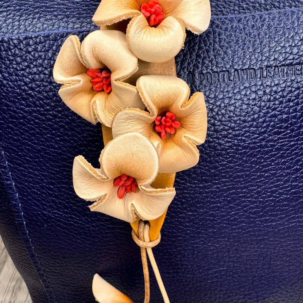 Genuine Leather Peach Hibiscus Flower Bag Charm Crossbody Purse Bag NEW