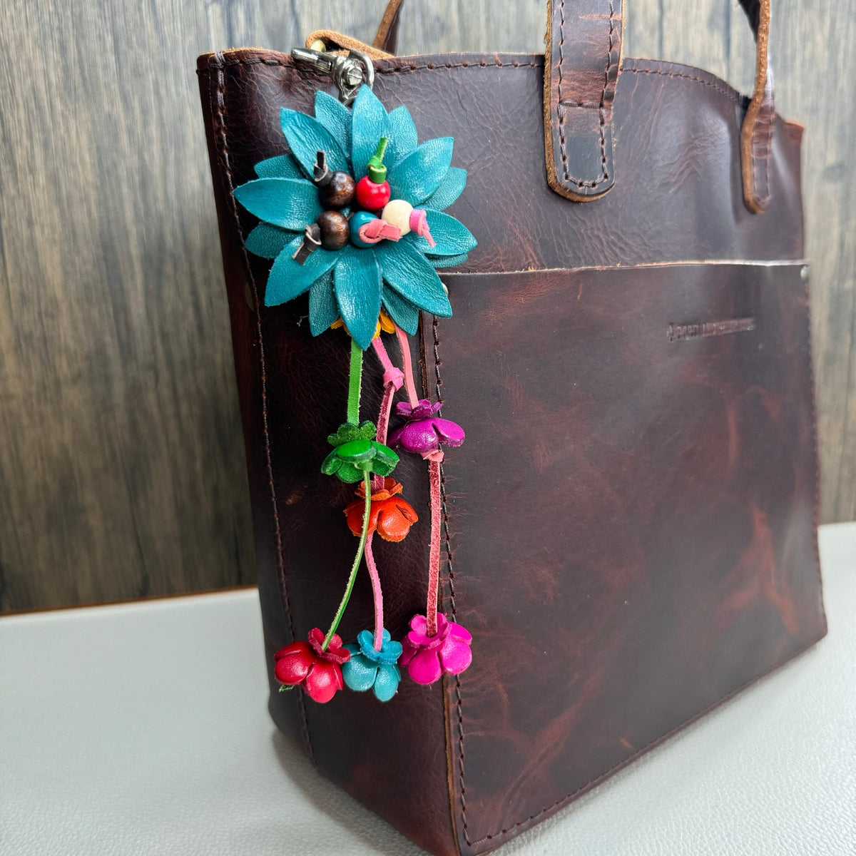Blue Daisy Bag Charm Genuine Leather Crossbody Blue Purse Charm NEW