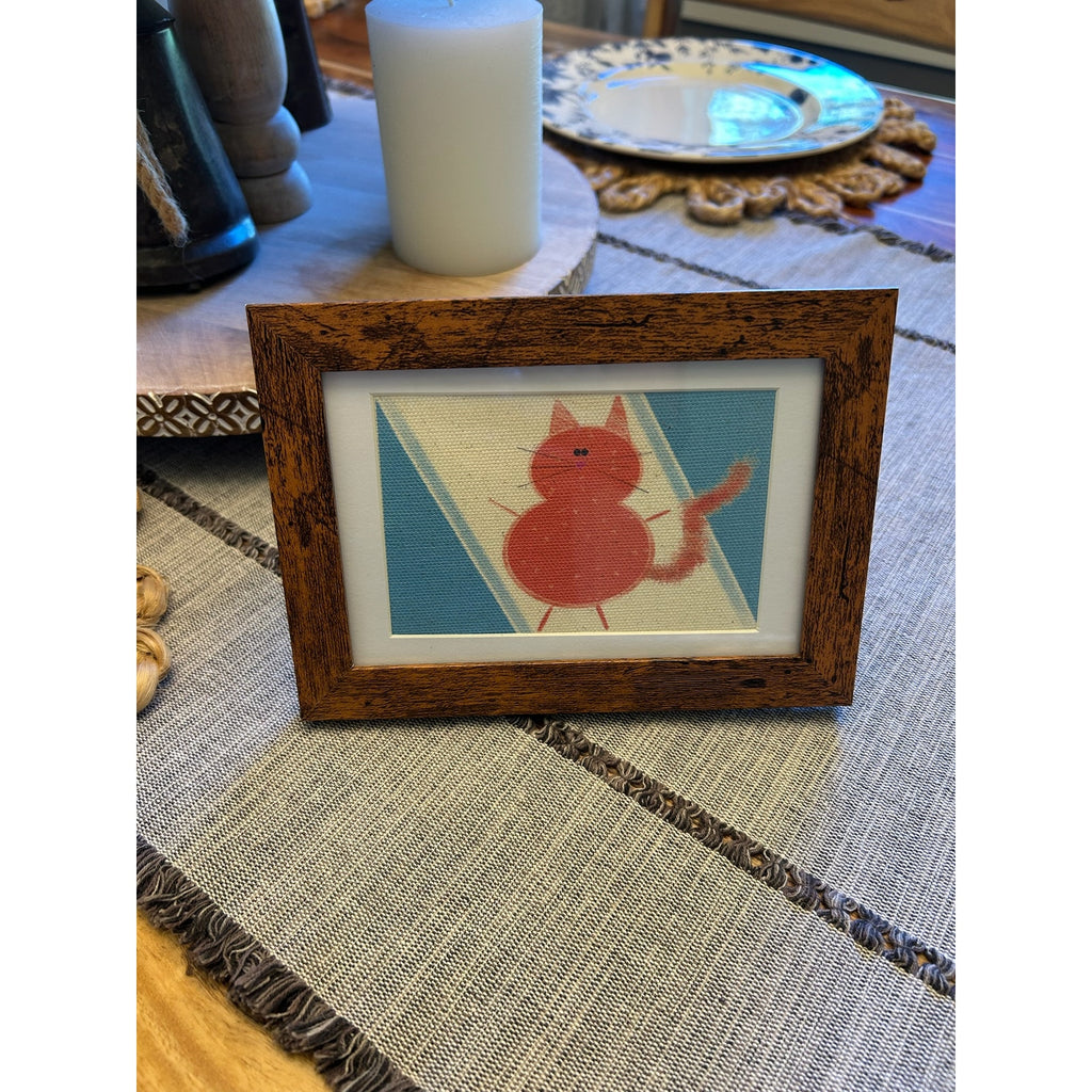 Mini Kitty Cat Picture Frame 6 x 4 Original Art Desk Cheddar Orange Cat Lover