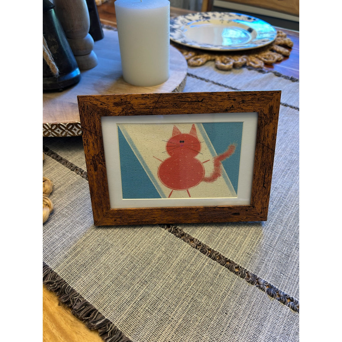 Mini Kitty Cat Picture Frame 6 x 4 Original Art Desk Cheddar Orange Cat Lover