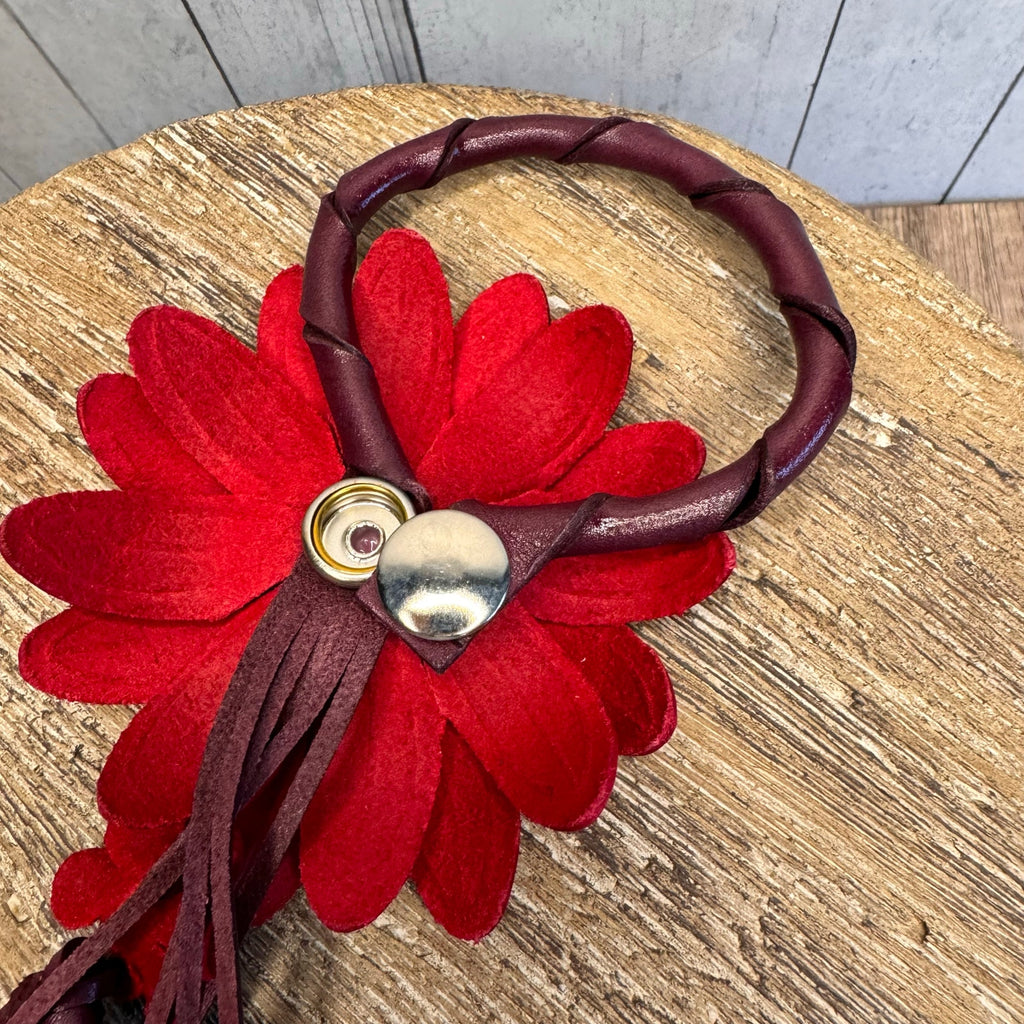 Genuine Leather Gerbera Daisy Purse Charm Leather Red Spring Bag Charm NEW