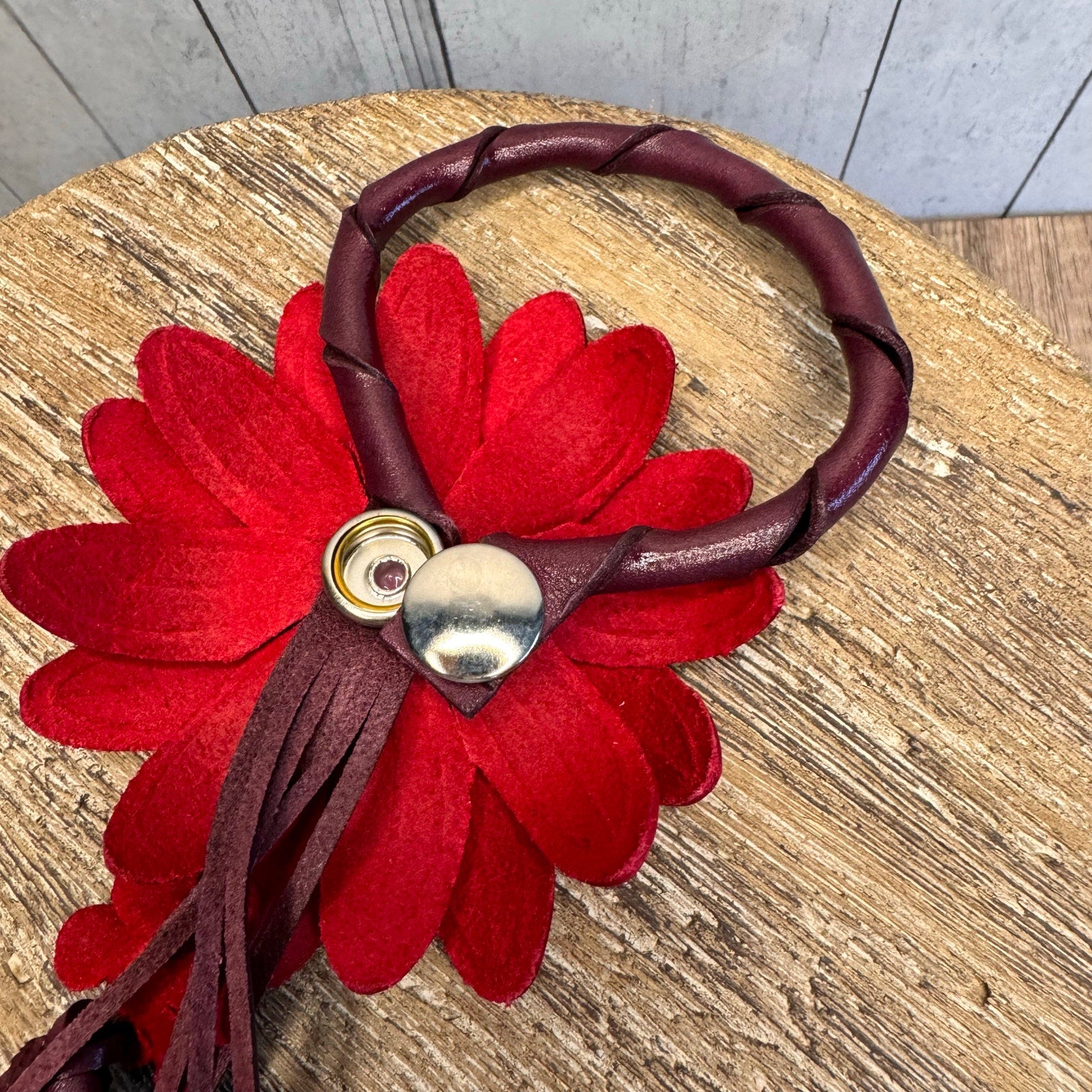 Genuine Leather Gerbera Daisy Purse Charm Leather Red Spring Bag Charm NEW