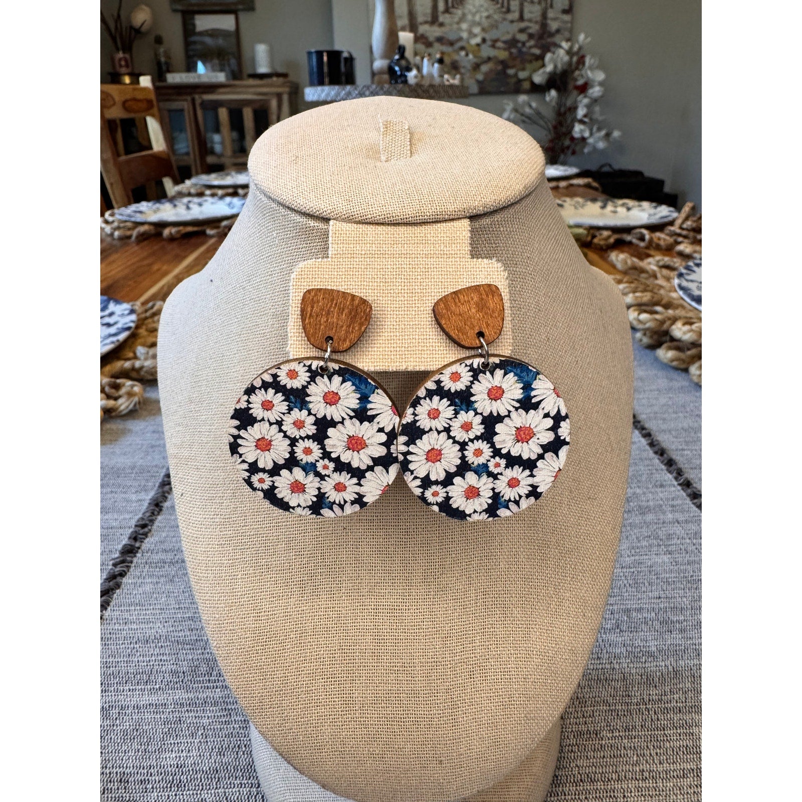 Wood Boho Earrings Daisy Earrings FREE SHIPPING West Hills Studio