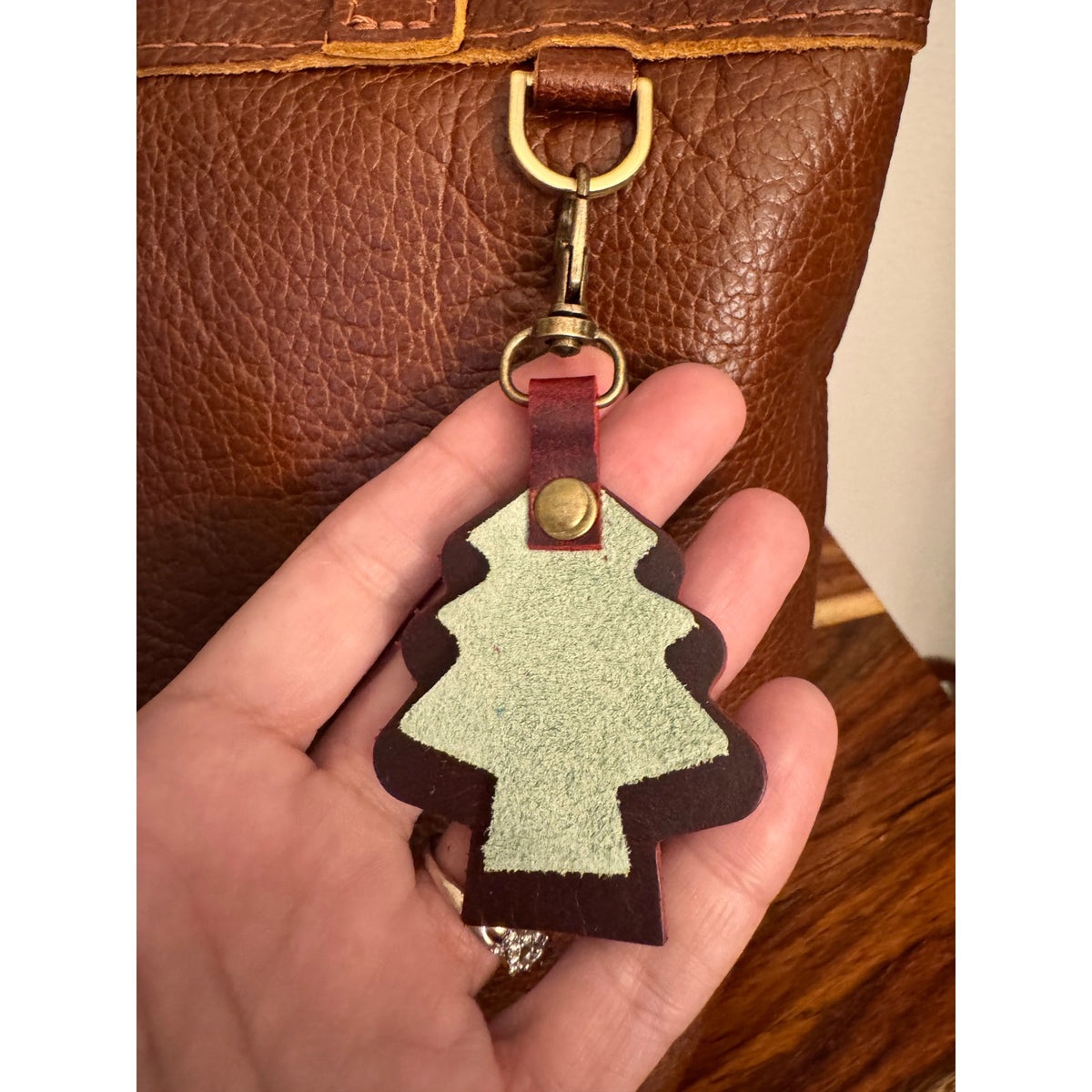 Holiday Red Green Christmas Bag Charm Genuine Leather Christmas Tree Purse Charm
