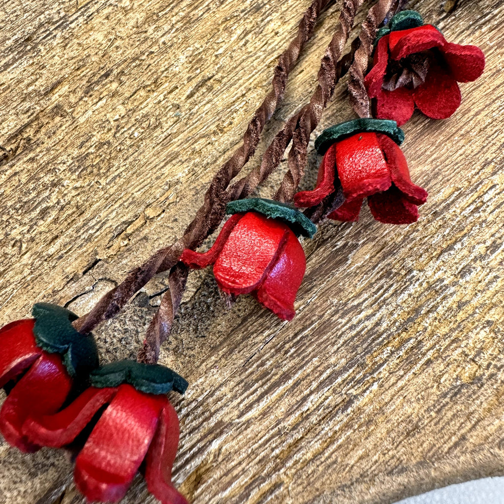 Leather Red Flower Purse Charm Genuine Leather Bag Charm NEW FAST SHIP